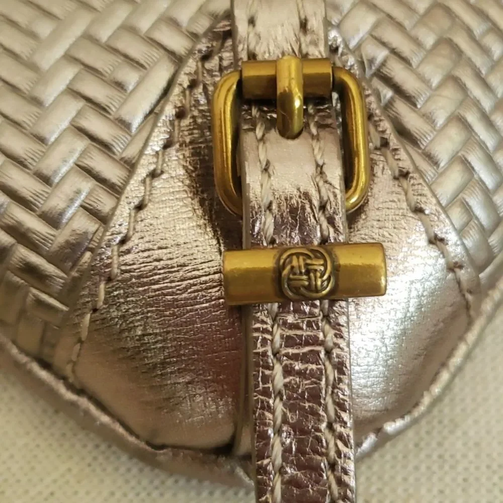 Elliot Lucca Metallic Woven Crossbody Bag Long Chain Strap Purse Clutch